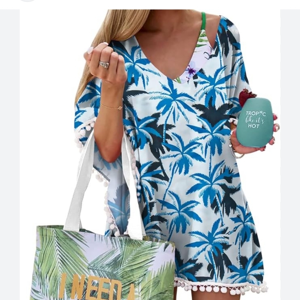 PinkMStyle Palm Tree Design Swim Suit Cover Up - NWT